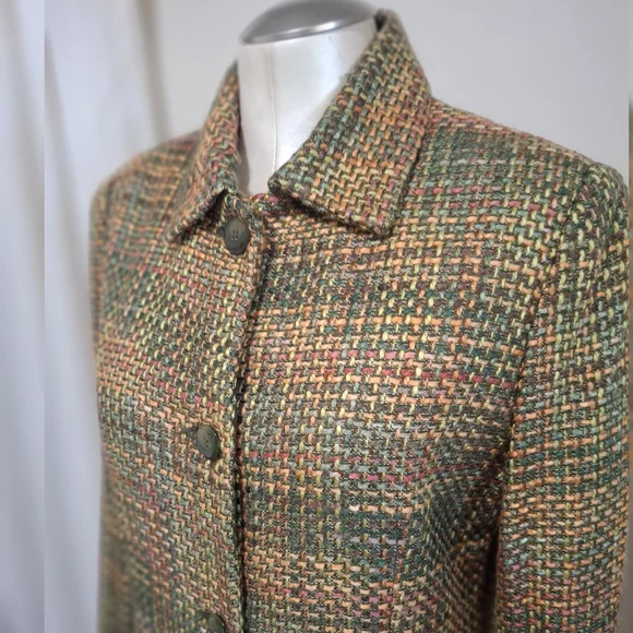 Requirements Multicolor Tweed Trench Coat Sz 8 - Picture 3 of 16
